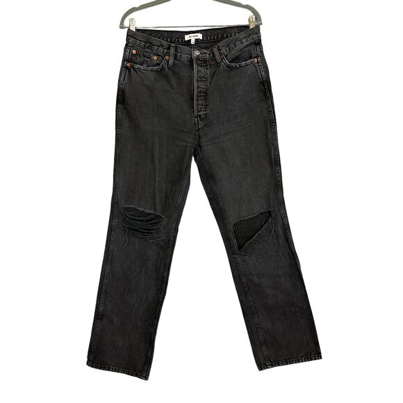 RE/DONE Originals High Rise Loose Washed Black with Rips 29x32 Busted Knee Baggy - Picture 5 of 8